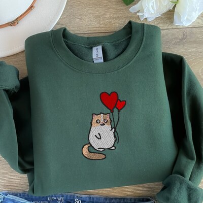 Embroidered Cat with Balloon Sweatshirt - image1